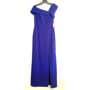 NEW Vince Camuto Asymmetrical Neckline Long Blue Dress
